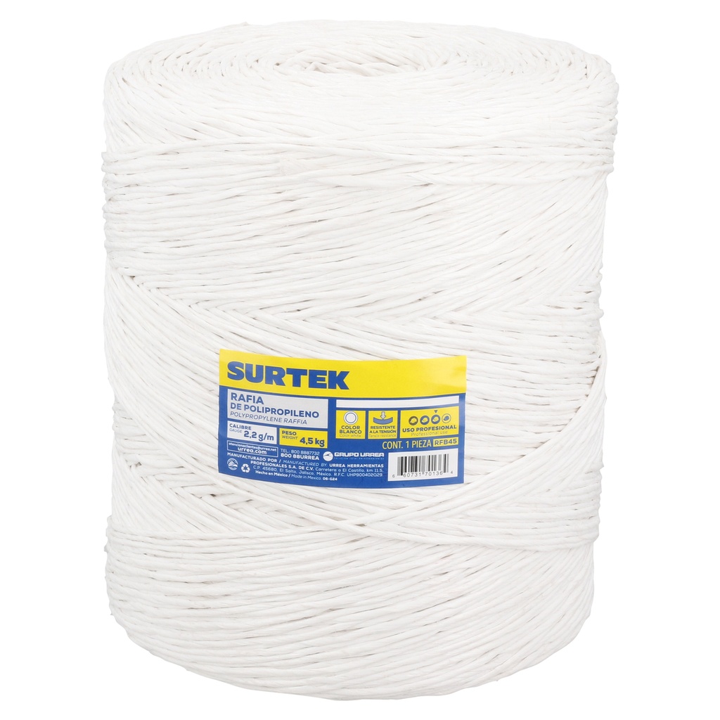 Rafia de polipropileno blanca 2.2 g/m Surtek