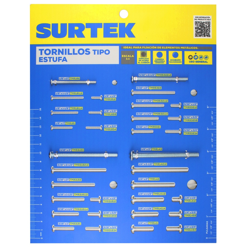 Muestrario de tornillos tipo estufa Surtek