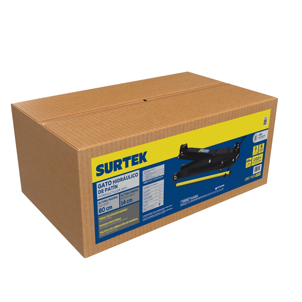 Gato hidráulico de patín con mango de grip plástico antiderrapante, 2 ton Surtek