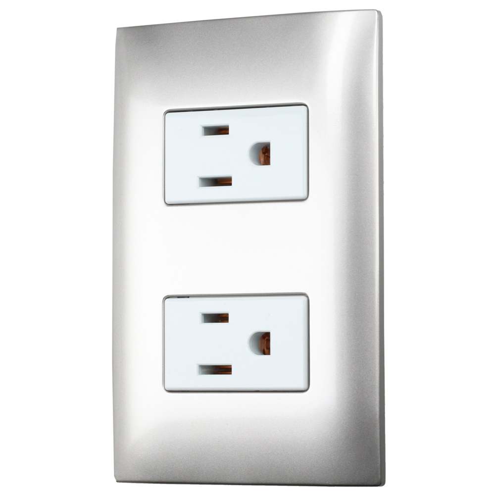 Placa 1 contacto dúplex 1/3, línea Americana, color plata Surtek