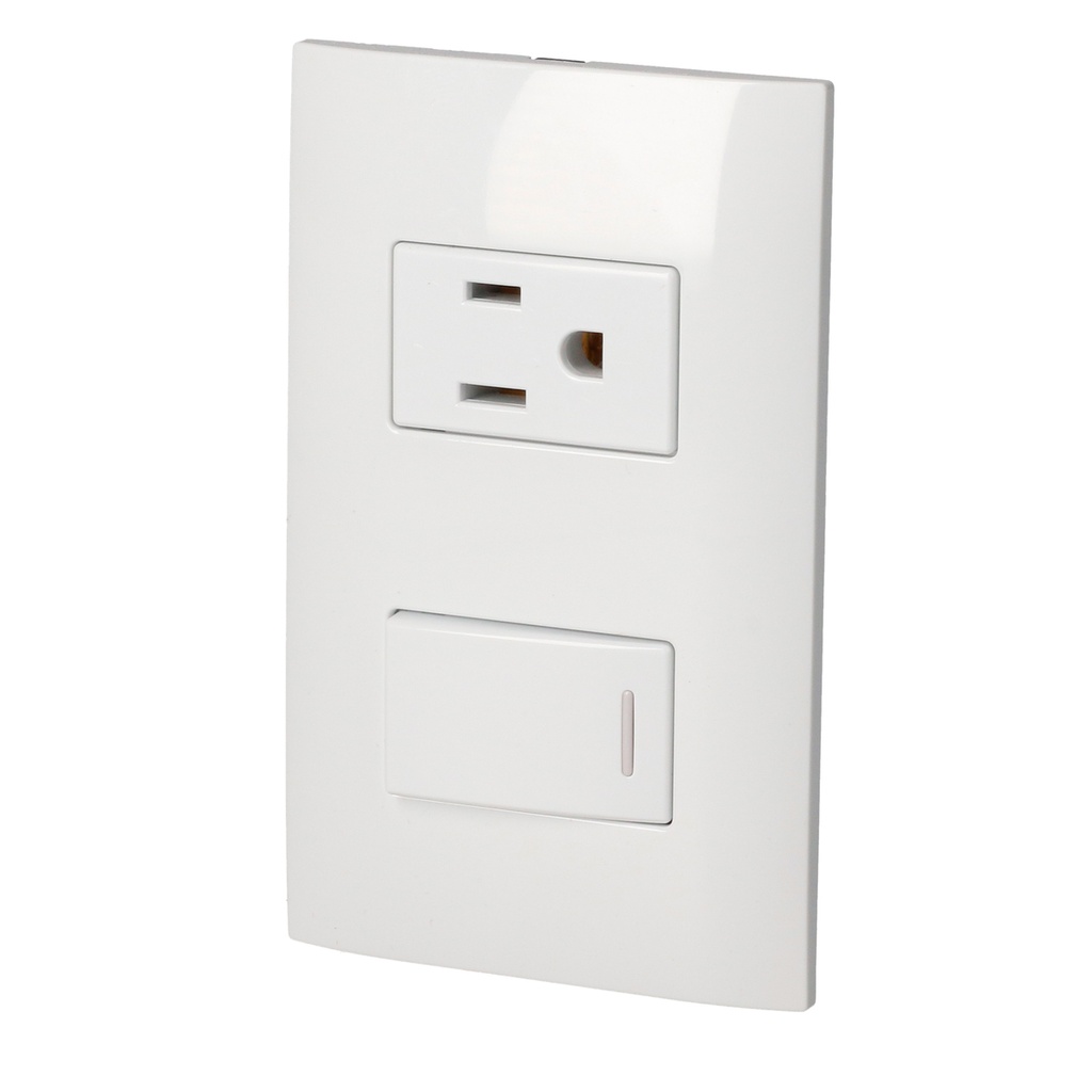 Placa 1 Switch 1 contacto 1/3, línea Americana, color blanco Surtek