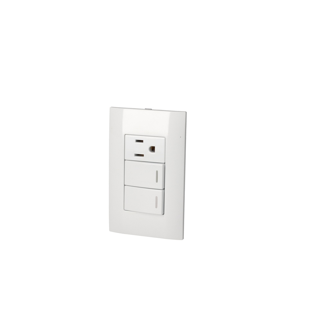 Placa 2 Switch 1 contacto 1/3, línea Americana, color blanco Surtek