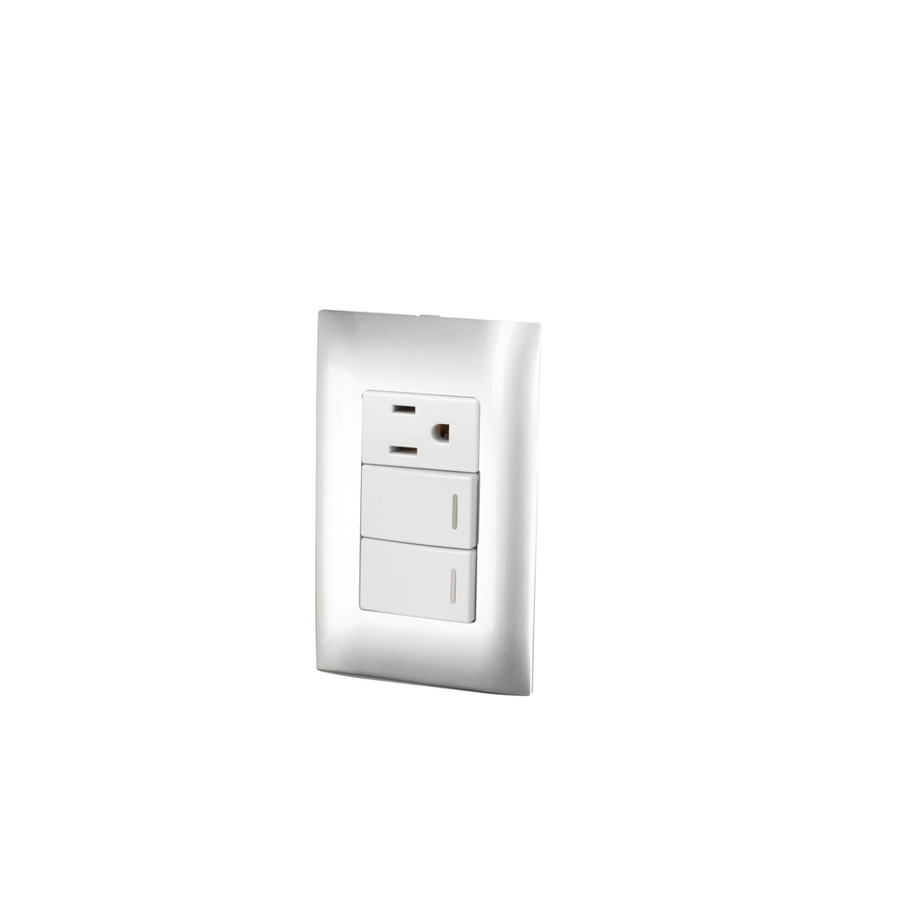 Placa 2 Switch 1 contacto 1/3, línea Americana, color plata Surtek