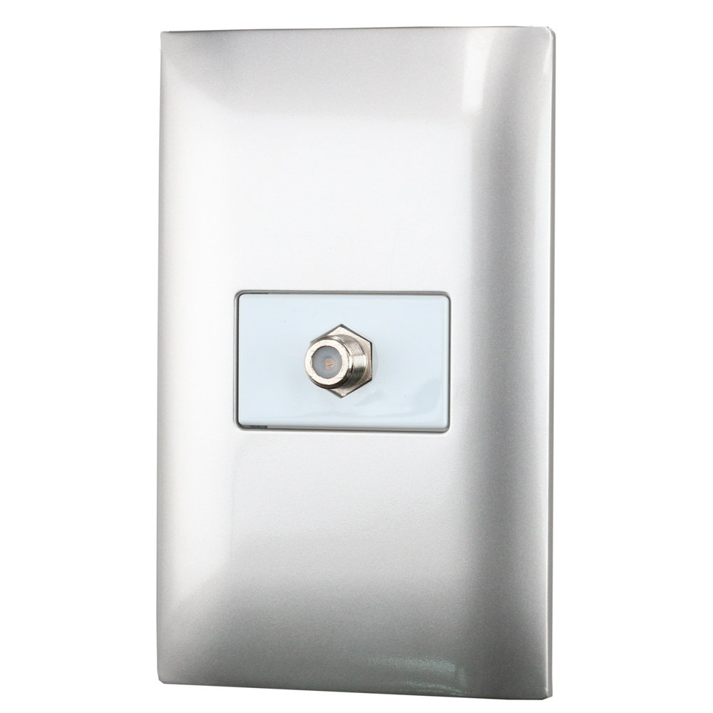 Placa 1 toma para TV 1/3, línea Americana, color plata Surtek