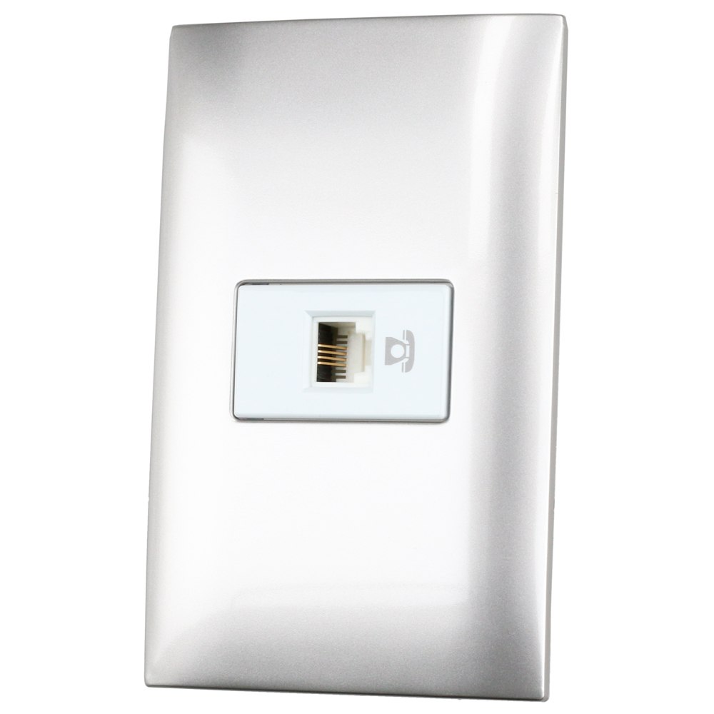 Placa 1 toma para teléfono 1/3, línea Americana, color plata Surtek