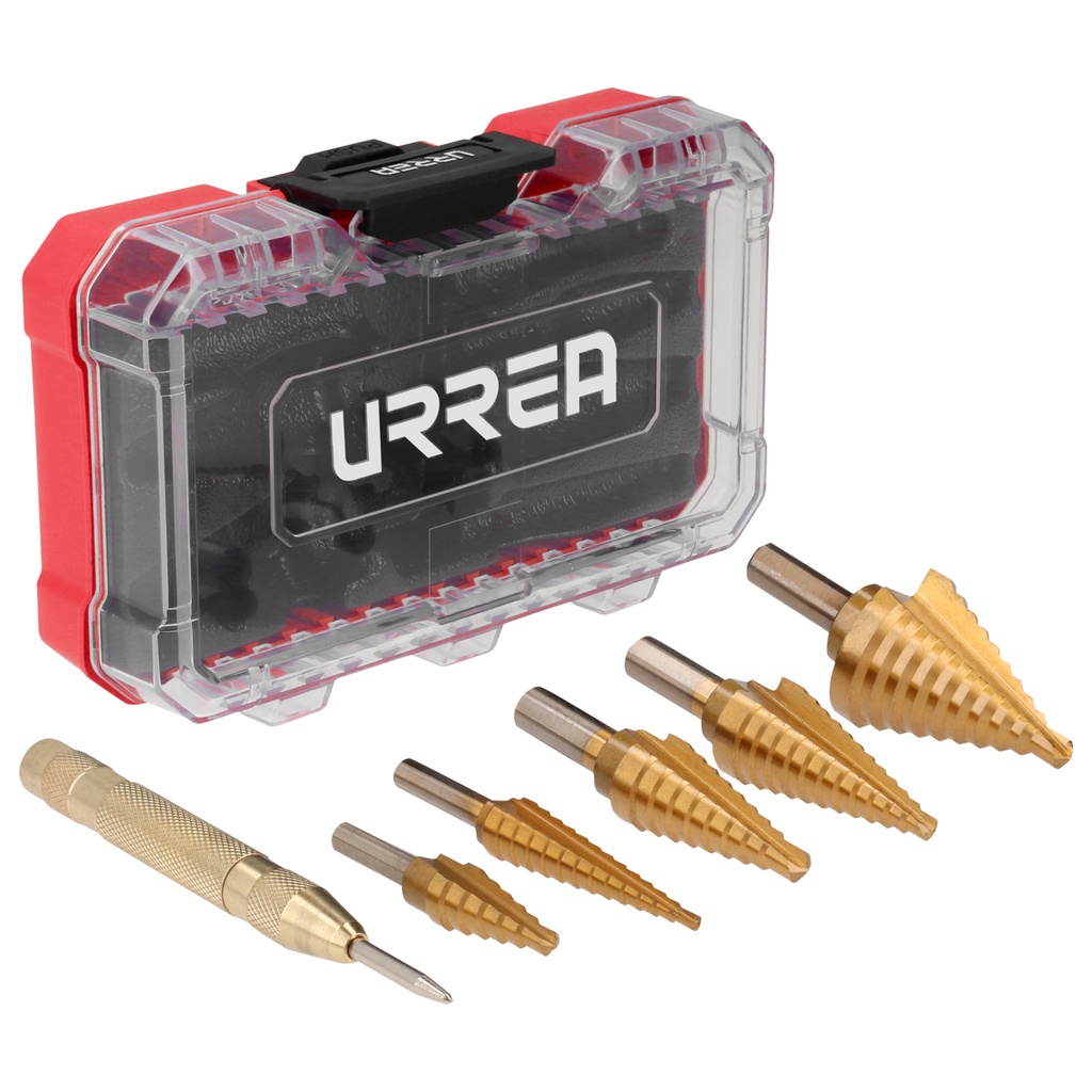 Juego de brocas escalonadas y punzón central automático, 6 piezas Urrea