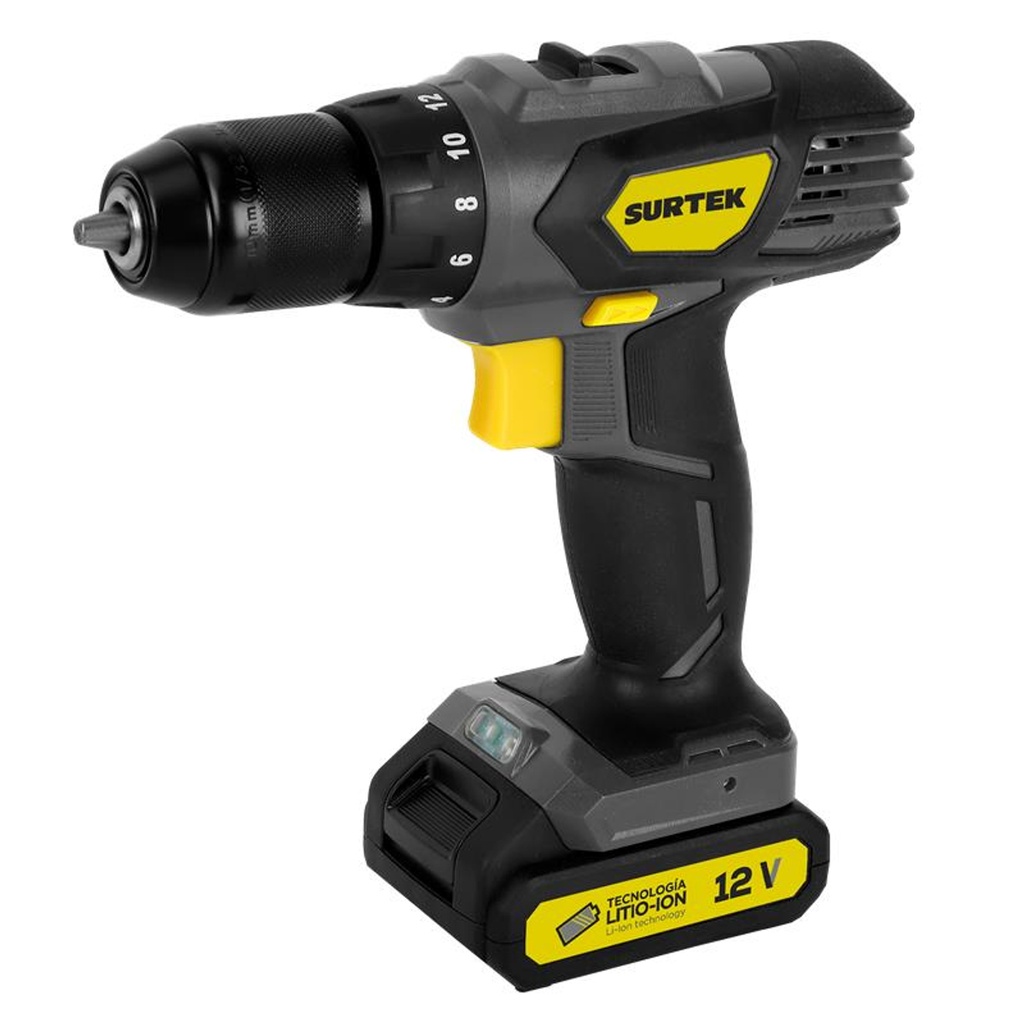 Taladro/atornillador 3/8" batería de Li-ion 12 V 28 Nm Surtek