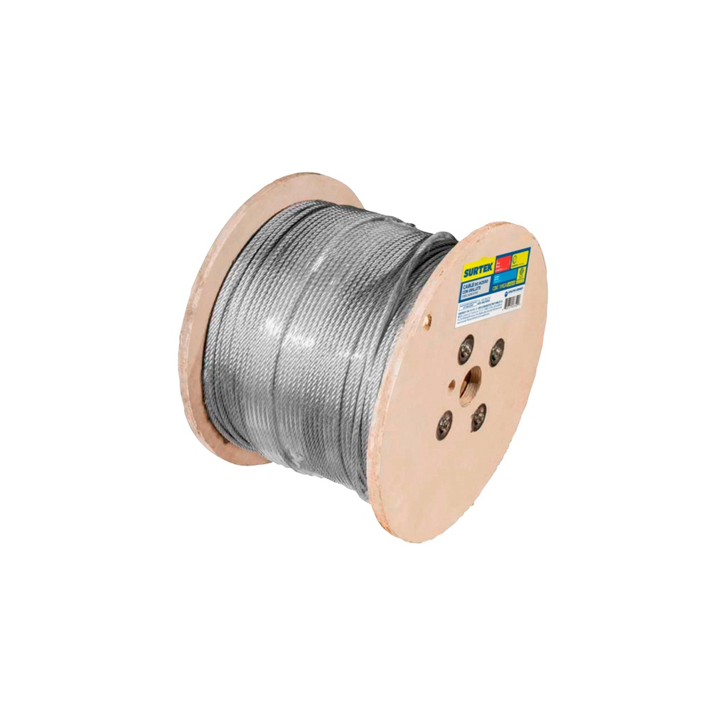 Cable de acero con grillete 7 x 19 hilos, 1/2" x 76 m Surtek