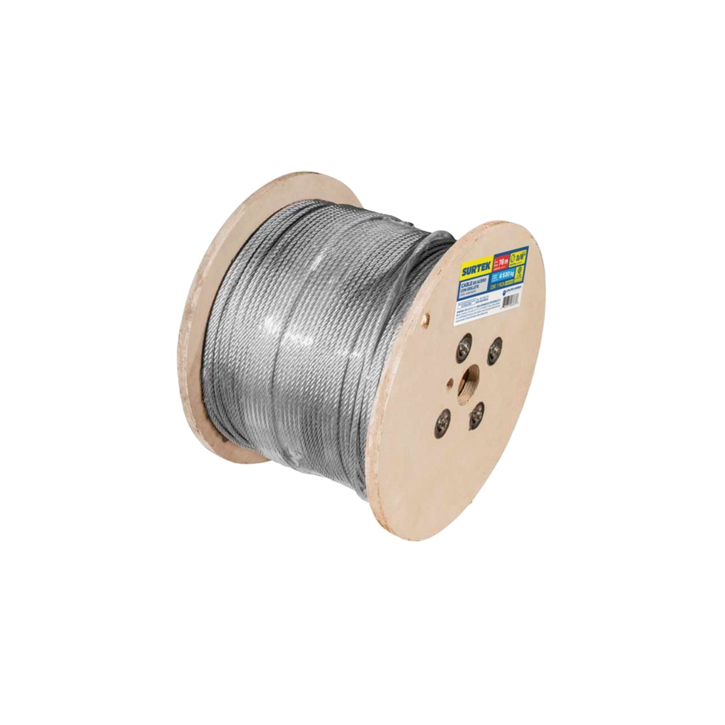 Cable de acero alma de fibra con grillete 3/4" x 450 m construcción de 6 x 26 Surtek