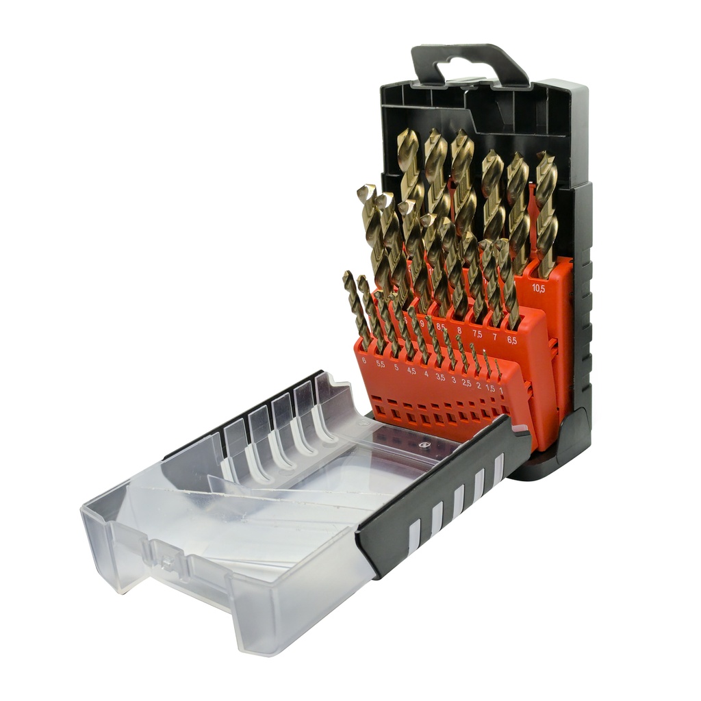 Juego de brocas con cobalto de acero de alta velocidad métricas zanco recto, 25 piezas Urrea