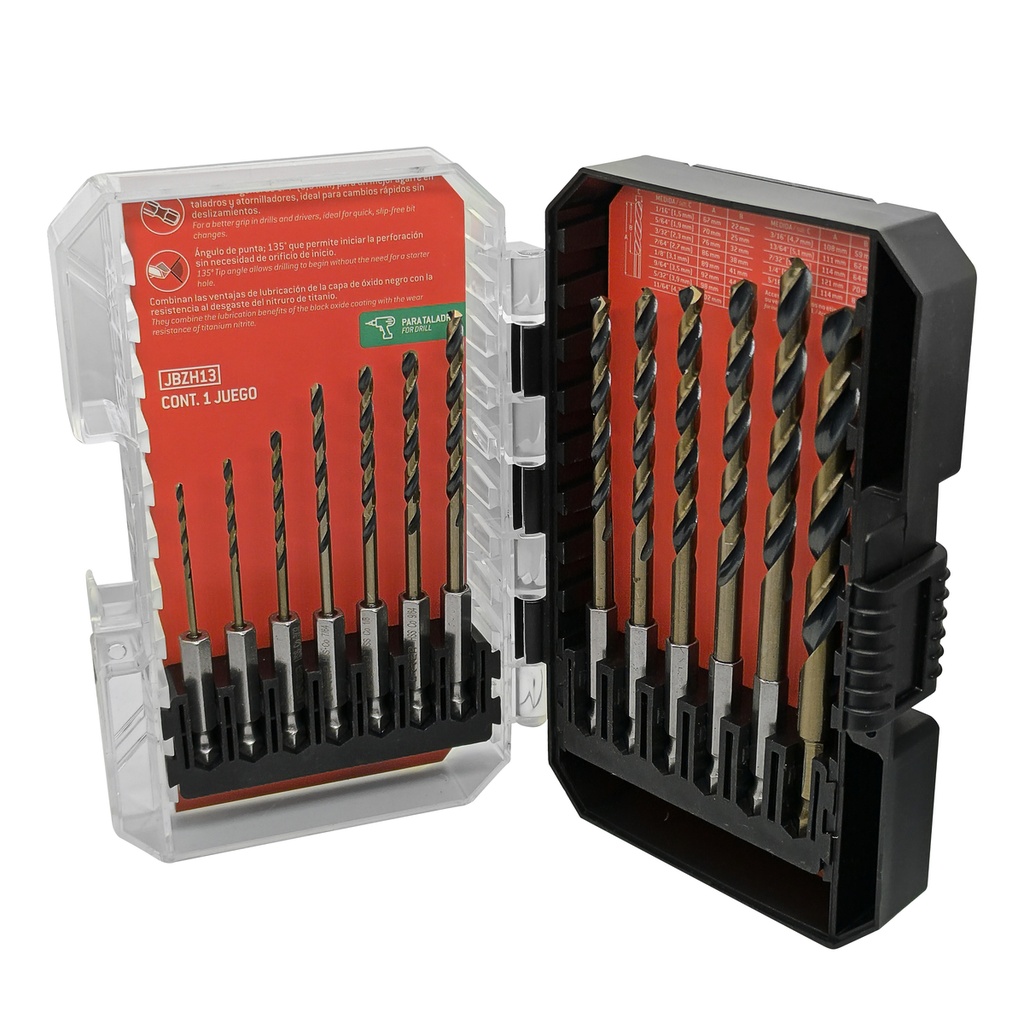 Juego de brocas premium de acero de alta velocidad zanco hexagonal, 13 piezas Urrea