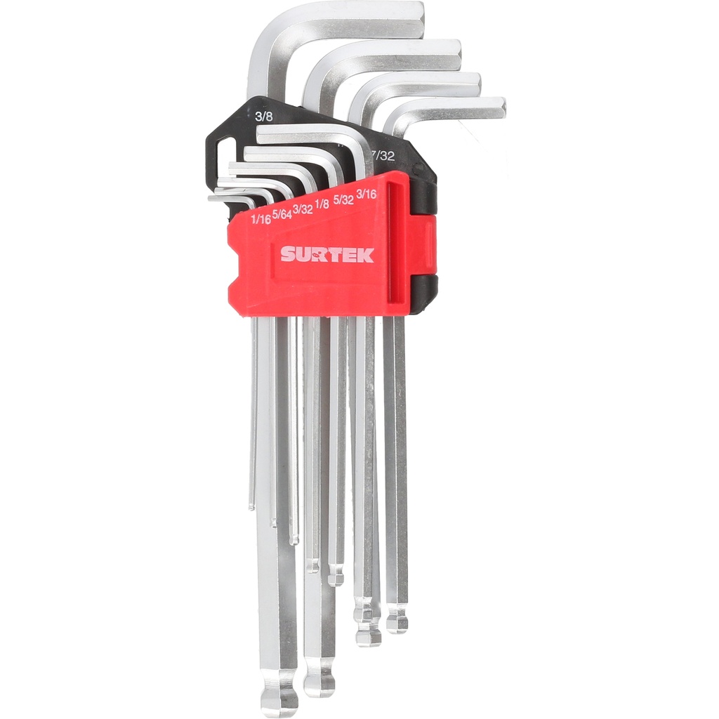 Juego de llaves hexagonales tipo "L" punta de bola, en pulgadas, 10 piezas Surtek