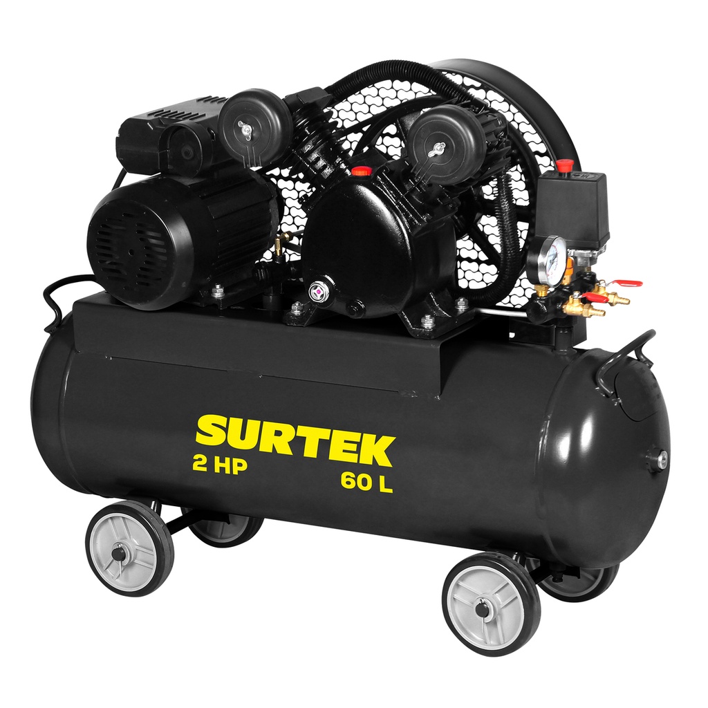 Compresor de aire eléctrico con transmisión de banda 60L, 2HP, 120V Surtek