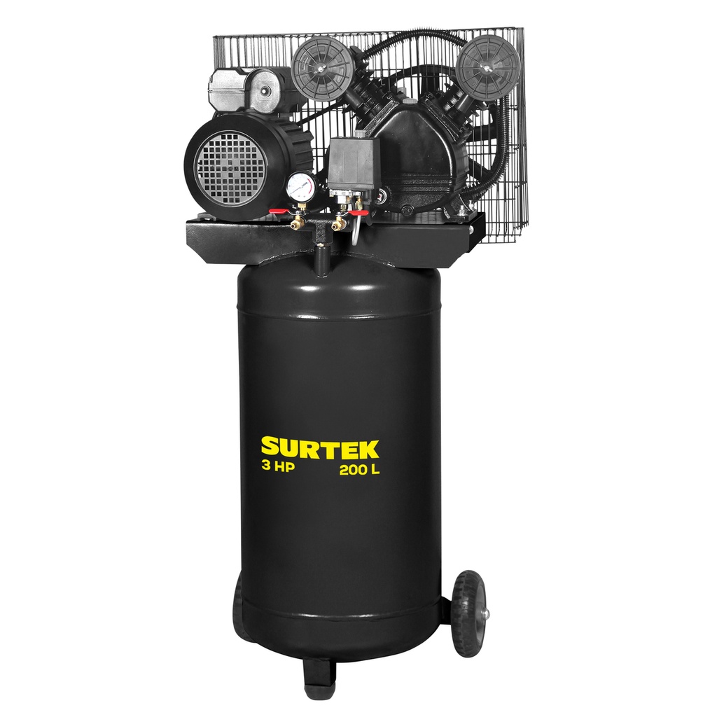 Compresor de aire eléctrico con transmisión de banda vertical 200L, 3HP, 200V Surtek