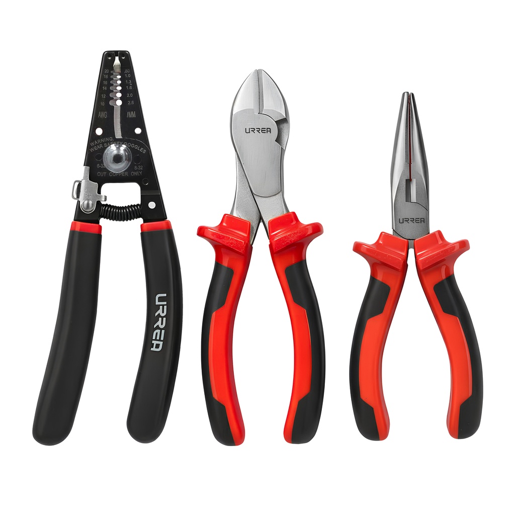Juego de pinzas para electricista con mango bimaterial con pinza nariz larga, 3 piezas Urrea