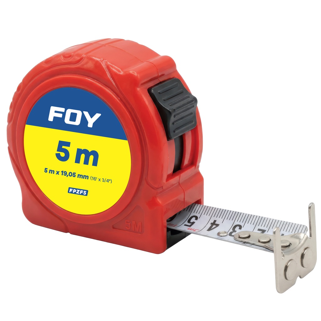 Flexómetro con carcasa de plástico color rojo, 5 m x 19 mm Foy