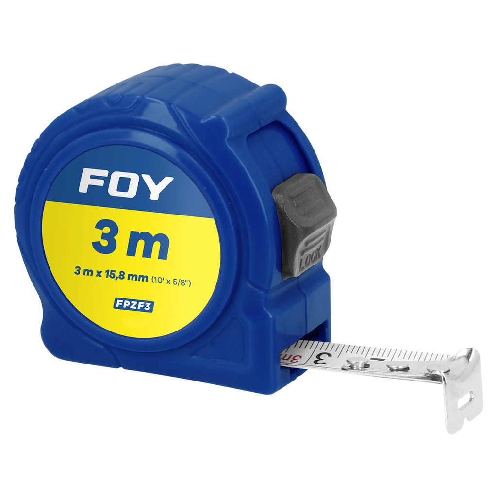 Flexómetros con carcasa de plástico azul en display, 3 m x 16 mm Foy