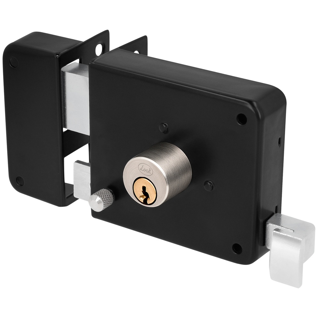 Cerradura de sobreponer función instala fácil, negro, izquierda, llave estándar, en caja Lock