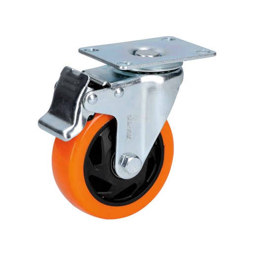 [RV10B] Rodaja de PVC naranja giratoria con freno 4" Surtek
