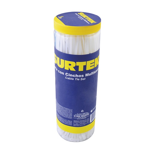 [114224] Cinchos plásticos en bote, 800 piezas multiusos varios colores Surtek