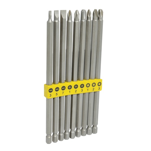 [PFCL9] Juego combinado de puntas extra largas hexágono de 1/4", 9 piezas en blíster Surtek
