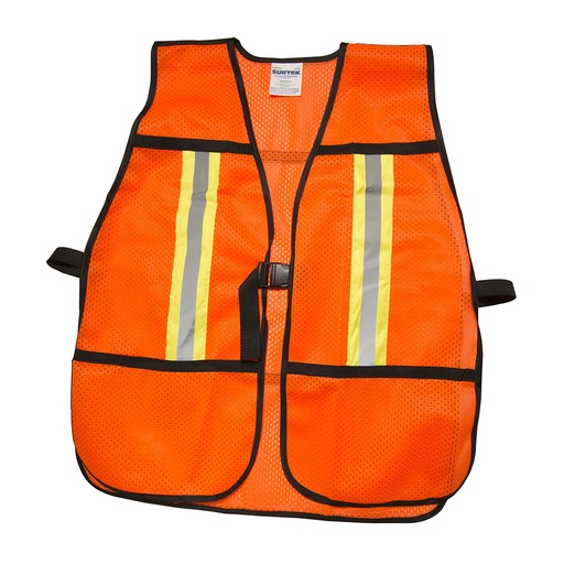 [137376] Chaleco de seguridad de malla de poliéster con correas ajustables naranja unitalla Surtek