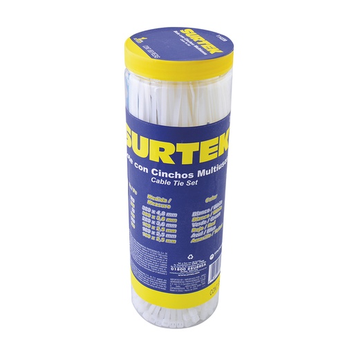 [114220] Cinchos plásticos en bote, 650 piezas multiusos varios colores Surtek
