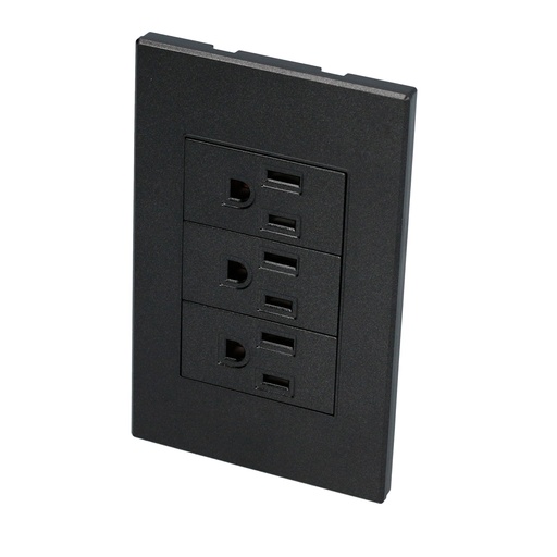 [P628N] Placa 3 contactos 1/3, línea Premium, color negro Surtek