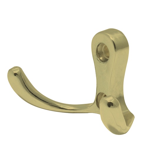 [12PE] Gancho perchero doble, latón brillante Lock