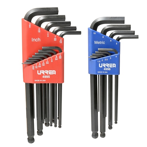 [49822] Juego de llaves hexagonales tipo "L" punta de bola, combinadas, 22 piezas en blíster Urrea