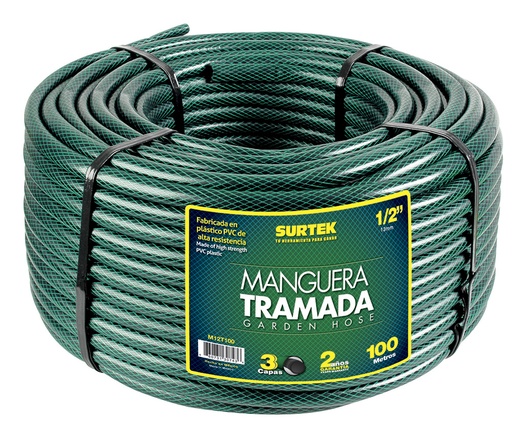 [M12T100] Manguera para jardín tramada verde en rollo 1/2", 100 m Surtek