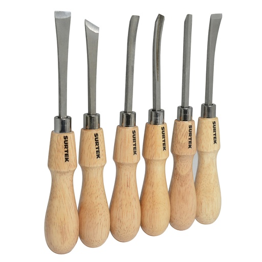 [120051] Juego de gurbias de acero manuales con mango de madera, 6 piezas Surtek