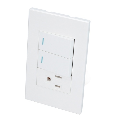 [P626B] Placa 2 Interruptor 1 contacto 1/3, línea Premium, color blanco Surtek