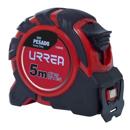 [1586HD] Flexómetro con carcasa de caucho anti-impacto 5 m x 27 mm Urrea