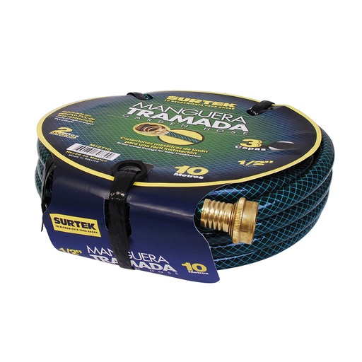 [M34T25] Manguera para jardín tramada verde con conector metálico 3/4", 25 m Surtek