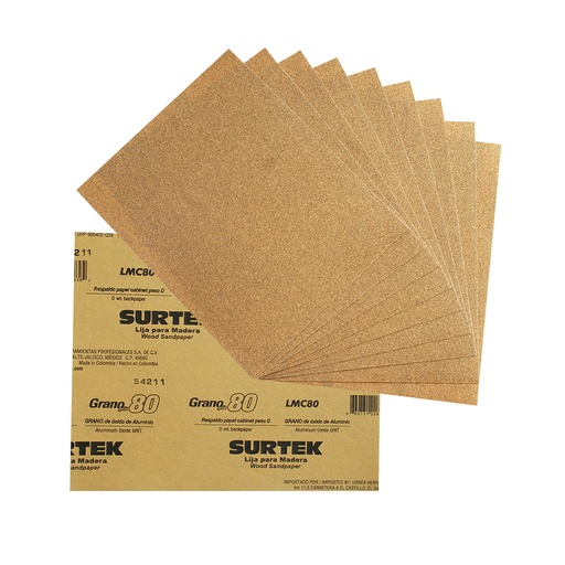 [LMC80] Lija panel cabinet para madera, grano 80 Surtek
