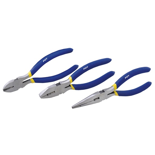[142049] Juego de pinzas para electricista con mango con doble plastisol, 3 piezas Foy