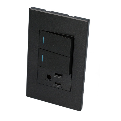 [P626N] Placa 2 Interruptor 1 contacto 1/3, línea Premium, color negro Surtek