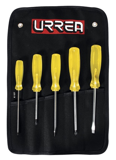 [JBUD01] Juego de destornilladores con mango ámbar combinados, 5 piezas en estuche Urrea
