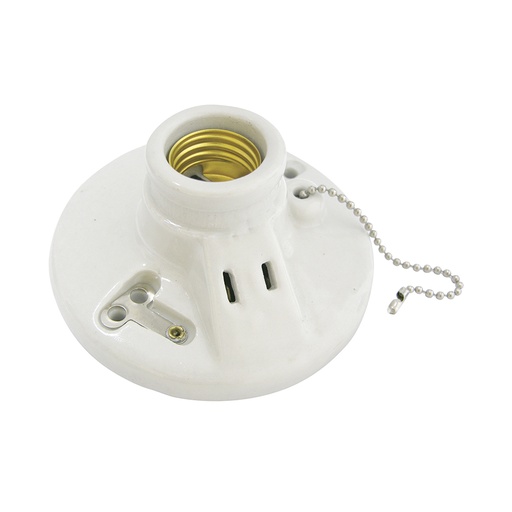 [136667] Portalámpara doble redonda de porcelana con cadena para techo 4.5", color blanco Surtek