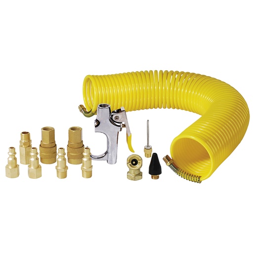 [108142] Juego de accesorios neumáticos con manguera tipo resorte, 14 piezas Surtek