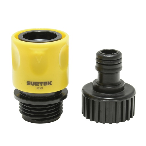 [130382] Juego de conectores para grifo con sistema clic y adaptador 3/4" GHT, 2 piezas Surtek