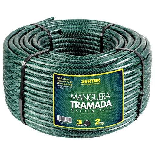 [M34T100] Manguera para jardín tramada verde en rollo 3/4", 100 m Surtek