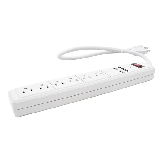 [136204] Multicontacto de barra 6 entradas 2 USB cable 50 cm Surtek