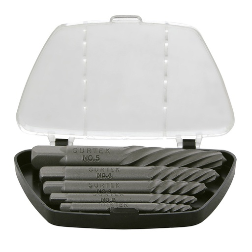 [107040] Juego de extractor "cola de cochino" para tornillos, 5 piezas Surtek