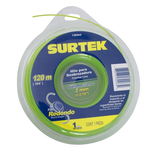 [130263] Nailon redondo para desbrozadora doble blíster, 2 mm x 120 m Surtek