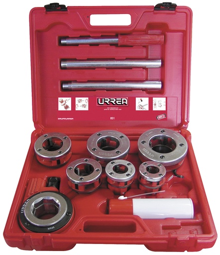 [851] Juego de tarraja para tubo de 1/2" a 2" NPT, 9 piezas Urrea