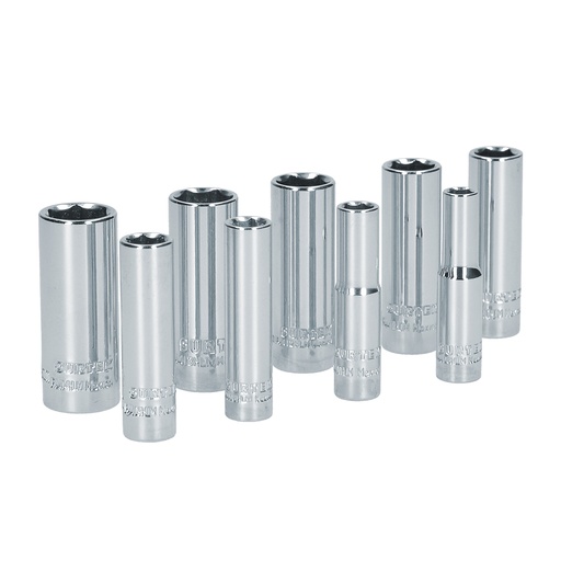 [S13M] Juego de dados largos cuadro de 1/4", 6 puntas, métricos, 9 piezas Surtek