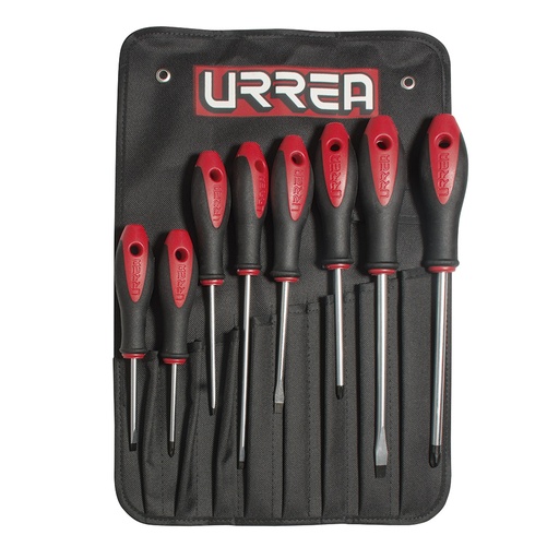 [8600D] Juego de destornilladores con mango bimaterial combinados, 8 piezas en estuche Urrea