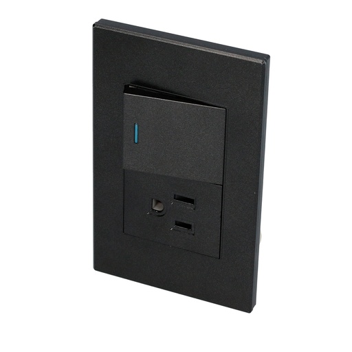 [P624N] Placa 1 Interruptor 1 contacto 1/2, línea Premium, color negro Surtek